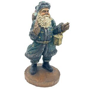 Vintage Carved Resin Santa Claus Christmas Figurine 10" Old World Santa Toy Sack